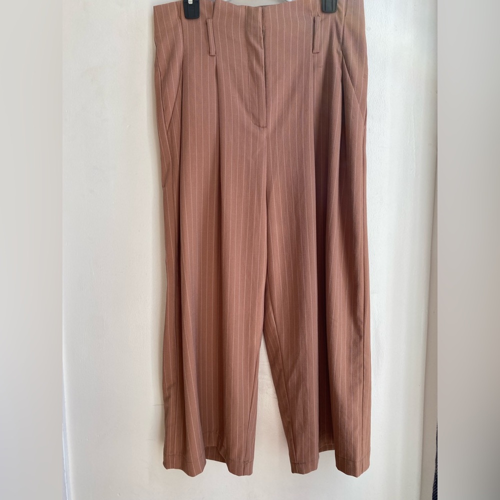 Sam Edelman Brown Pinstripe Women's Trousers high rise wide leg size 12